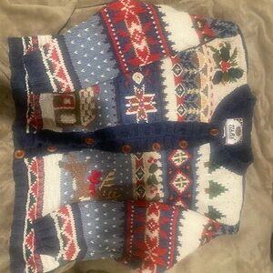 Tiara Navy Multi Holiday Fair Isle Button Cardigan